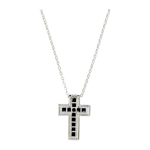 Collana Amen Croce rodiata zirconi bianchi e neri 3