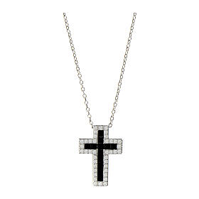 Amen Cross necklace rhodium-plated with white and black zircons