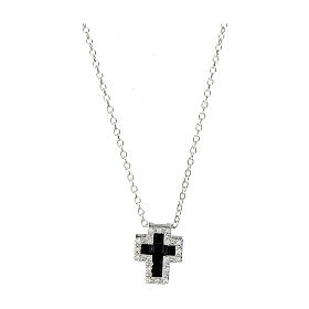 Halskette mit Kreuz Amen aus Silber 925 mit weißen und schwarzen Zirkonen