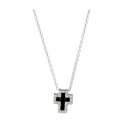 Halskette mit Kreuz Amen aus Silber 925 mit weißen und schwarzen Zirkonen 1