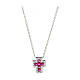 Amen necklace with small cross, rhodium-plated silver and rhinestones, red and white s1