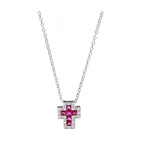 Collana Amen Croce argento e zirconi rossi