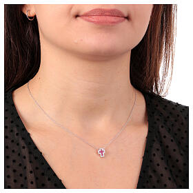 Amen Cross necklace in silver and pink zircons