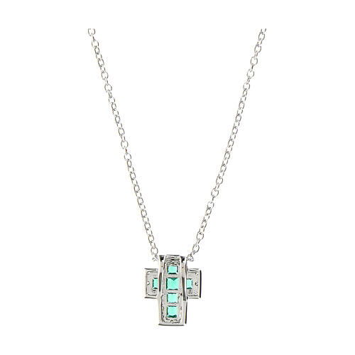 Amen necklace with small cross, rhodium-plated silver and rhinestones, green and white 3