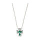 Amen necklace with small cross, rhodium-plated silver and rhinestones, green and white s1