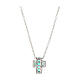 Amen necklace with small cross, rhodium-plated silver and rhinestones, green and white s3