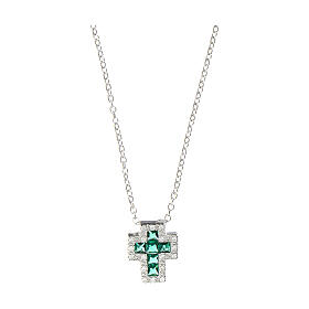 Amen cross necklace in silver and green zircons