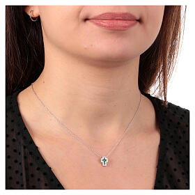 Amen cross necklace in silver and green zircons