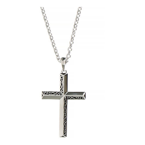 Amen cross embroidery silver necklace unisex 1