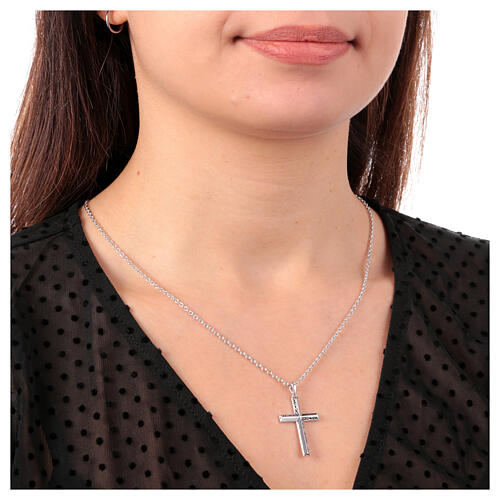 Amen cross embroidery silver necklace unisex 2