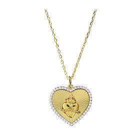 Amen necklace with heart-shaped pendant, Sacred Heart, silver and rhinestones