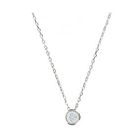 Amen necklace with white rhinestone of 0.016 in, 925 silver