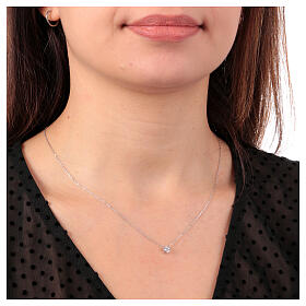 Amen necklace with white rhinestone of 0.016 in, 925 silver