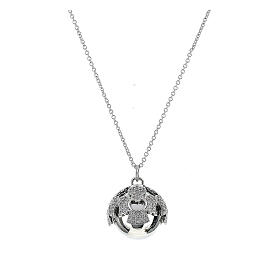 Amen pregnancy necklace with bola, rhodium-plated 925 silver and white rhinestones