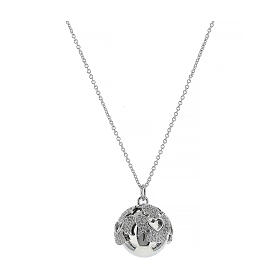Amen pregnancy necklace with bola, rhodium-plated 925 silver and white rhinestones