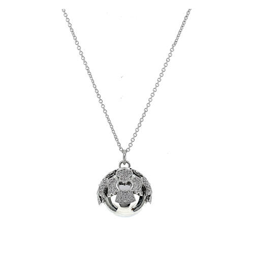 Amen pregnancy necklace with bola, rhodium-plated 925 silver and white rhinestones 1