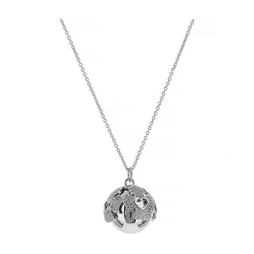 Amen pregnancy necklace with bola, rhodium-plated 925 silver and white rhinestones 2