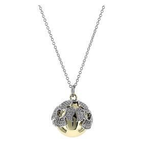 Amen pregnancy necklace with bola, bicoloured 925 silver and white rhinestones