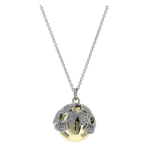 Amen pregnancy necklace with bola, bicoloured 925 silver and white rhinestones 2