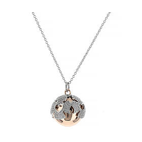 Amen pregnancy necklace with bola, rhodium-plated and rosé 925 silver and white rhinestones
