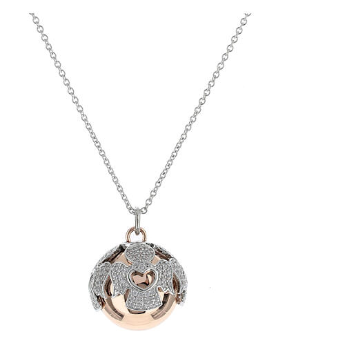 Amen pregnancy necklace with bola, rhodium-plated and rosé 925 silver and white rhinestones 1