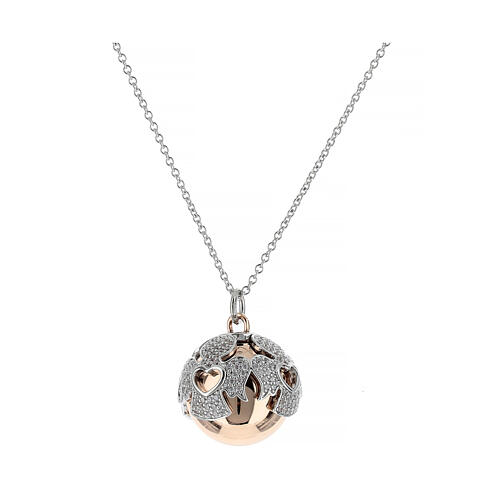 Amen pregnancy necklace with bola, rhodium-plated and rosé 925 silver and white rhinestones 2