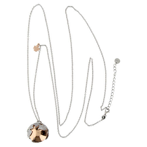 Amen pregnancy necklace with bola, rhodium-plated and rosé 925 silver and white rhinestones 4