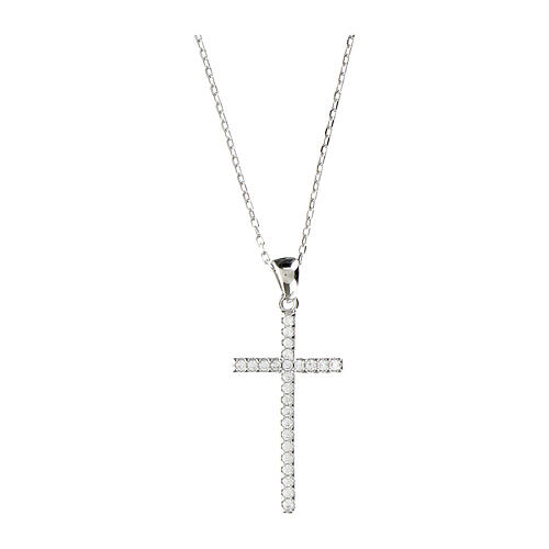 Kette Amen Kreuz mit schwarzen und weißen Zirkonen 3x2 cm 3