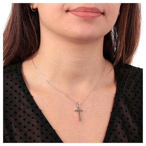 Amen necklace with cross of white and black rhinestones, 1.2x0.8 in 2