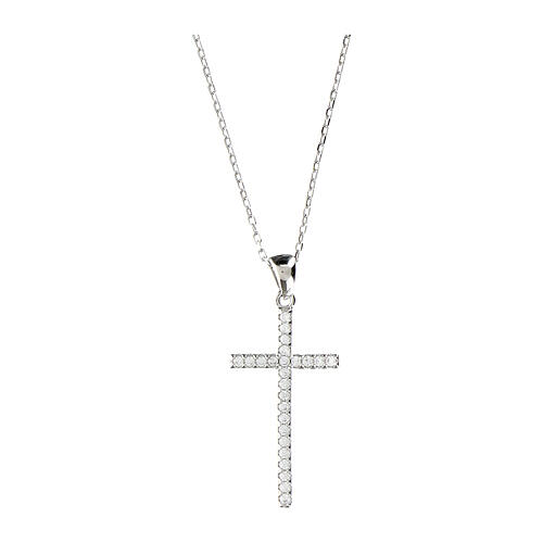 Amen necklace with cross of white and black rhinestones, 1.2x0.8 in 3