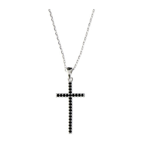 Collier Amen croix zircons noirs et blancs 3x2 cm 1