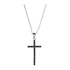 Collana Amen Croce zirconi neri e bianchi 3x2 cm
