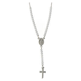 Amen rosary-shaped necklace with Miraculous Medal and cross, white rhinestones