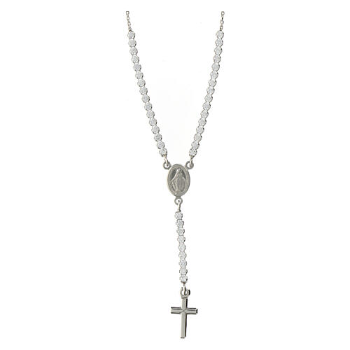 Amen rosary-shaped necklace with Miraculous Medal and cross, white rhinestones 1