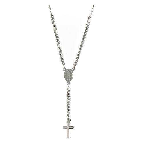 Amen rosary-shaped necklace with Miraculous Medal and cross, white rhinestones 3