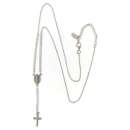 Amen rosary-shaped necklace with Miraculous Medal and cross, white rhinestones 4