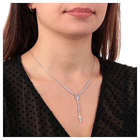Amen necklace with cross and Miraculous medal with white zircons