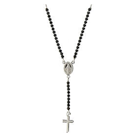 Amen rosary-shaped necklace with Miraculous Medal and cross, black rhinestones