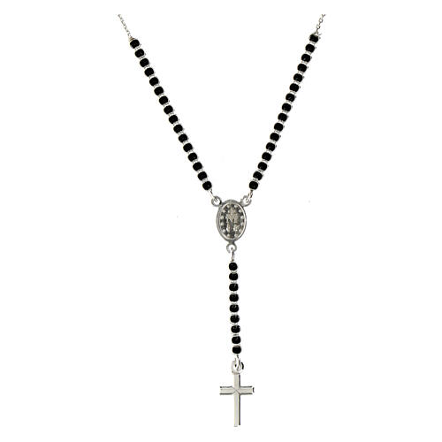 Amen rosary-shaped necklace with Miraculous Medal and cross, black rhinestones 3
