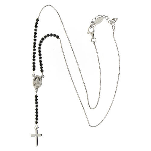 Amen rosary-shaped necklace with Miraculous Medal and cross, black rhinestones 4