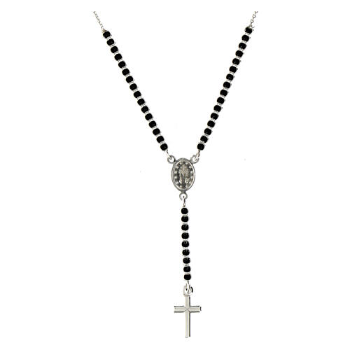 Collar Amen con cruz y medalla milagrosa zircones negros 3