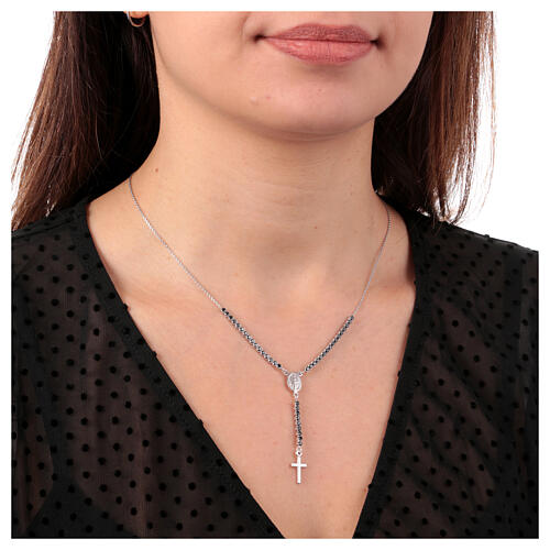 Amen necklace with cross and Miraculous medal with black zircons 2