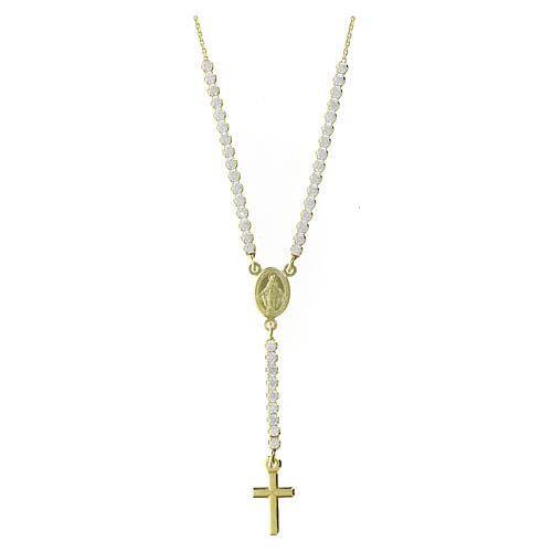 Collier Amen doré croix et médaille miraculeuse zircons blancs 1