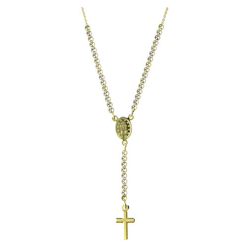 Golden rosary necklace with cross and Miraculous white zircons Amen 2