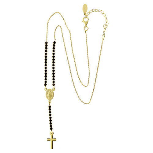 Amen rosary-shaped necklace with Miraculous Medal and cross, gold plated silver and black rhinestones 4