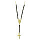 Amen rosary-shaped necklace with Miraculous Medal and cross, gold plated silver and black rhinestones s1