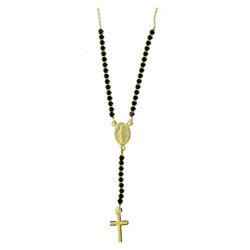 Collar Amen dorado cruz y milagrosa zircones negros 1