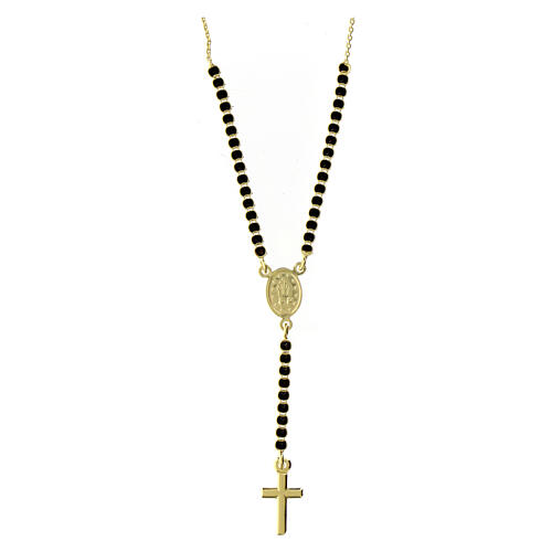 Collar Amen dorado cruz y milagrosa zircones negros 3