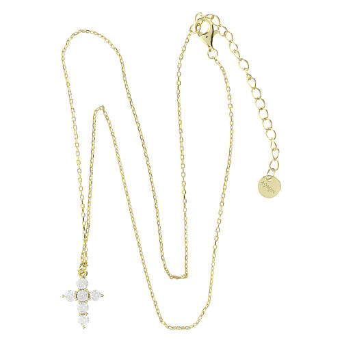 Halskette Amen aus vergoldetem Silber mit Kreuz und weißen Zirkonen 4