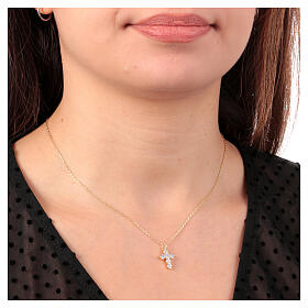 Amen necklace of gold plated silver with cross of white rhinestones